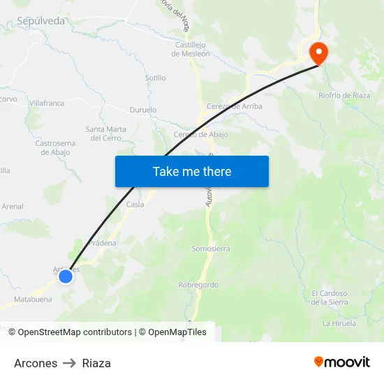 Arcones to Riaza map