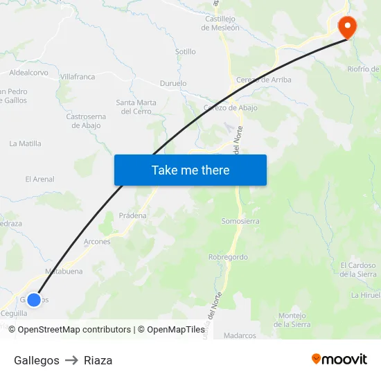 Gallegos to Riaza map