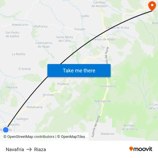Navafría to Riaza map