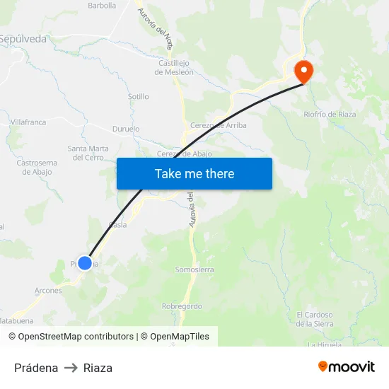 Prádena to Riaza map