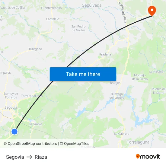 Segovia to Riaza map