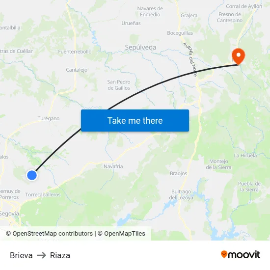 Brieva to Riaza map