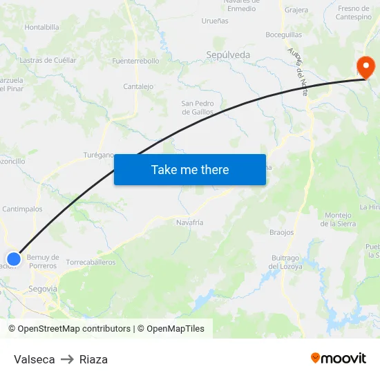Valseca to Riaza map