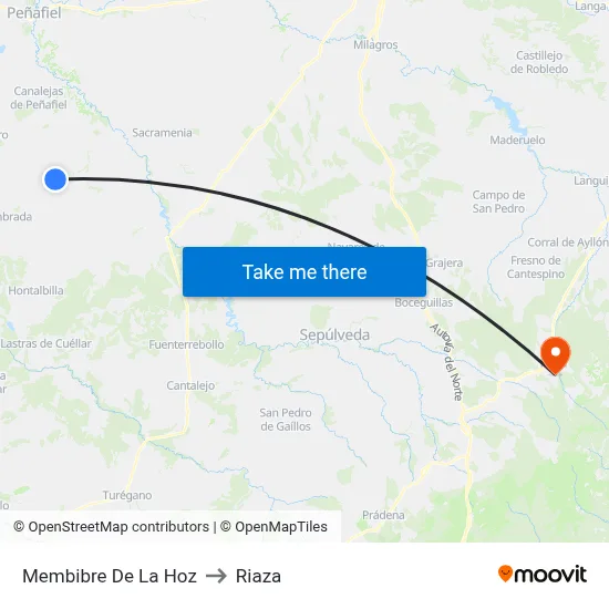 Membibre De La Hoz to Riaza map