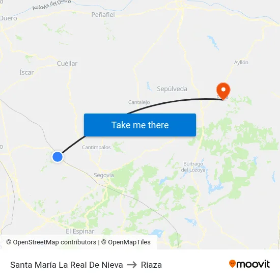 Santa María La Real De Nieva to Riaza map