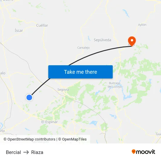 Bercial to Riaza map