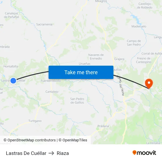 Lastras De Cuéllar to Riaza map