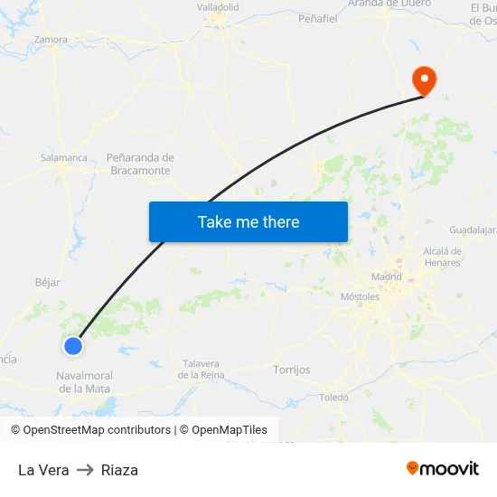 La Vera to Riaza map