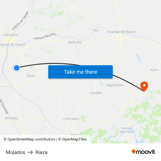 Mojados to Riaza map