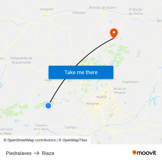 Piedralaves to Riaza map
