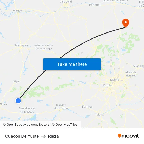 Cuacos De Yuste to Riaza map
