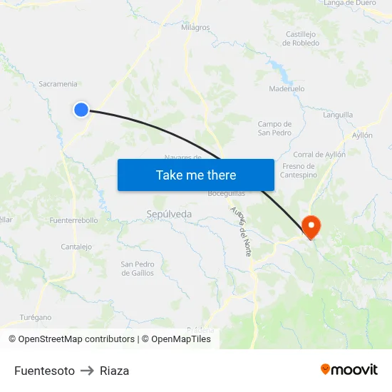 Fuentesoto to Riaza map