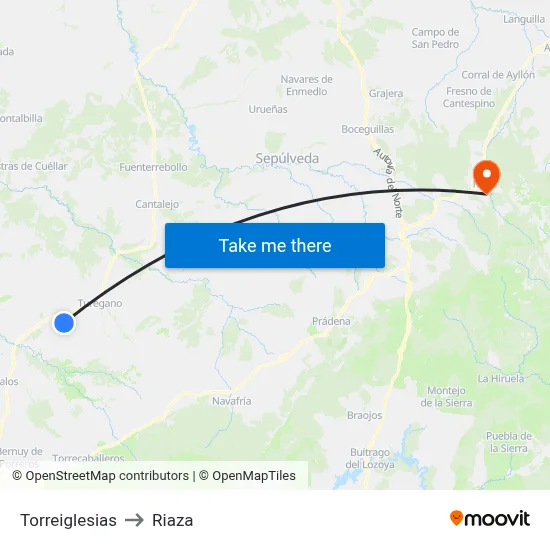Torreiglesias to Riaza map