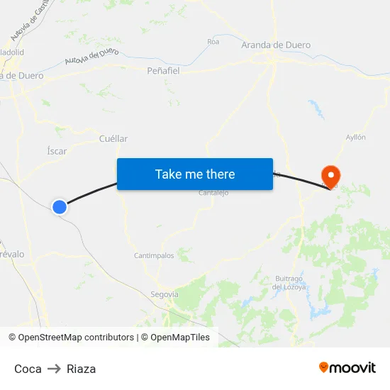 Coca to Riaza map