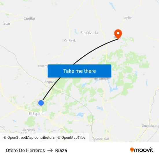 Otero De Herreros to Riaza map