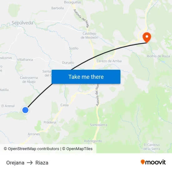 Orejana to Riaza map