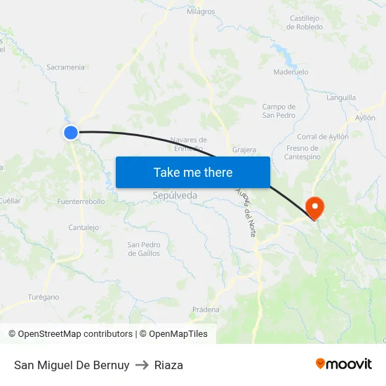San Miguel De Bernuy to Riaza map