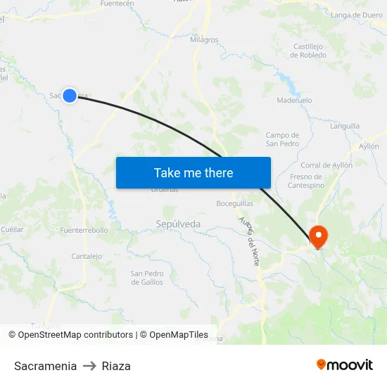 Sacramenia to Riaza map