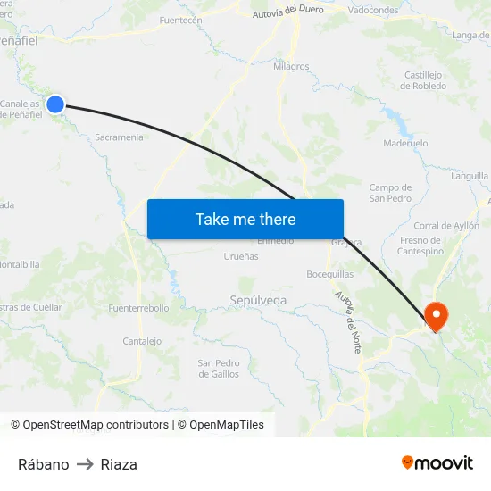 Rábano to Riaza map