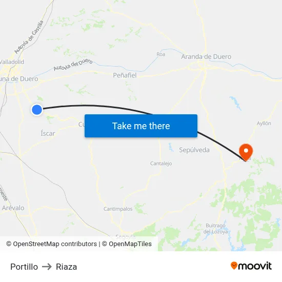 Portillo to Riaza map