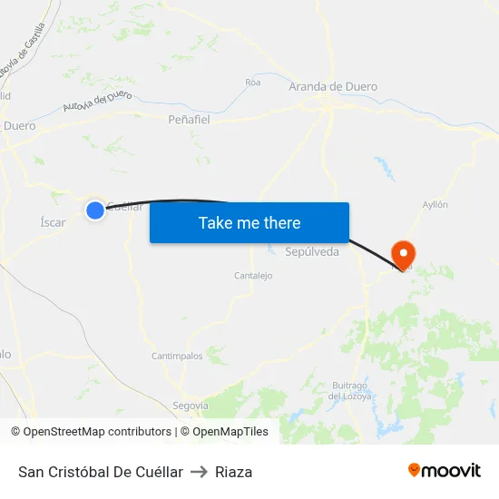 San Cristóbal De Cuéllar to Riaza map