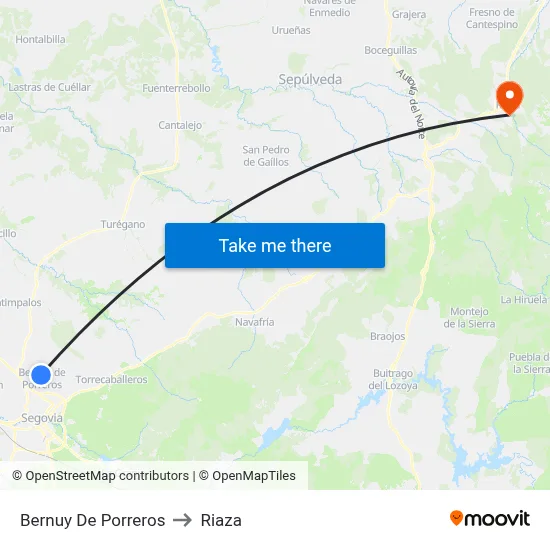 Bernuy De Porreros to Riaza map