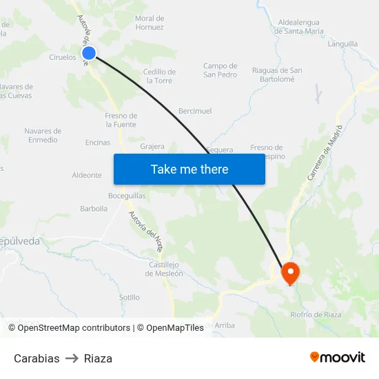Carabias to Riaza map