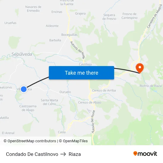 Condado De Castilnovo to Riaza map
