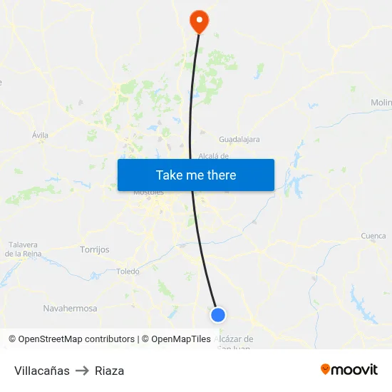 Villacañas to Riaza map