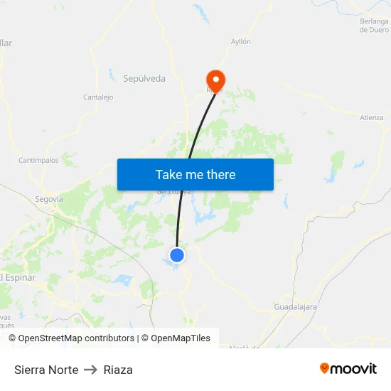 Sierra Norte to Riaza map