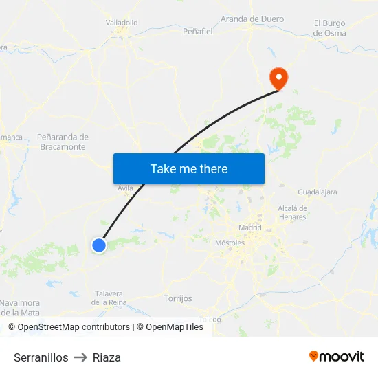 Serranillos to Riaza map