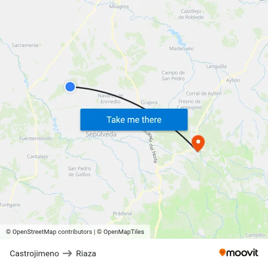 Castrojimeno to Riaza map