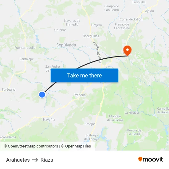 Arahuetes to Riaza map