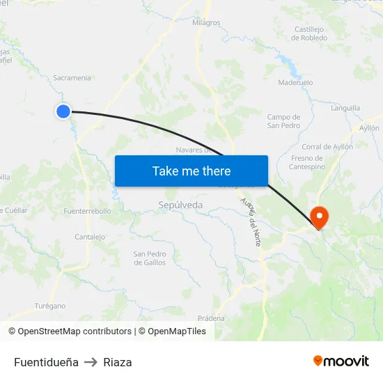 Fuentidueña to Riaza map