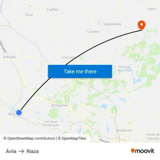 Ávila to Riaza map