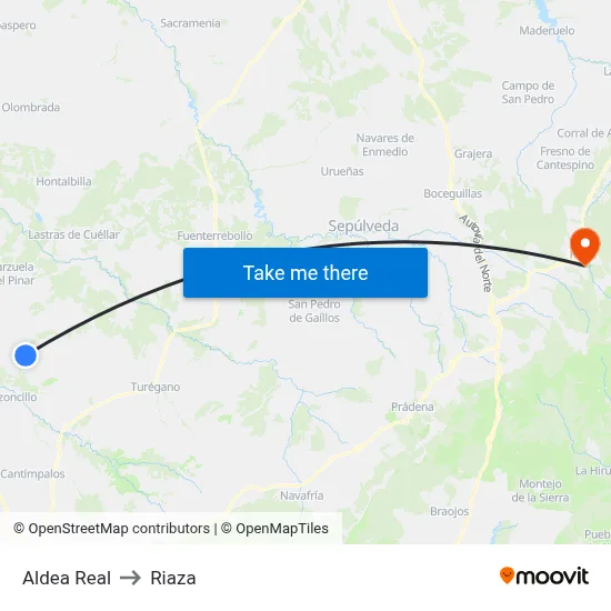 Aldea Real to Riaza map