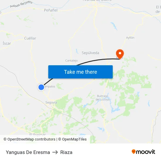 Yanguas De Eresma to Riaza map
