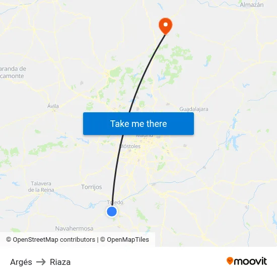 Argés to Riaza map