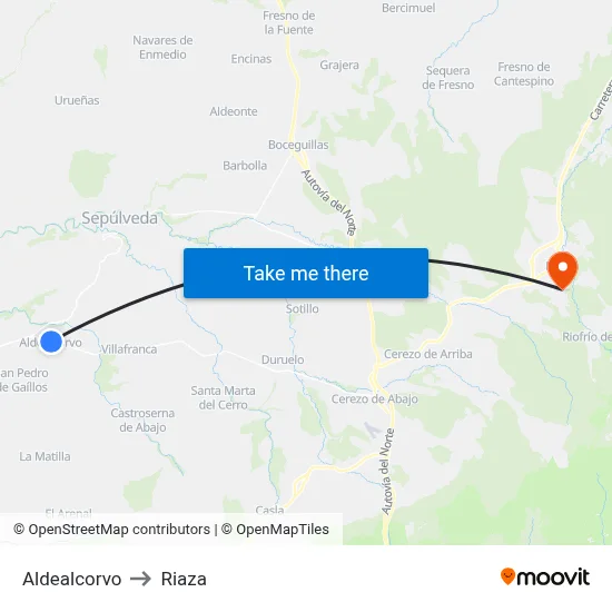Aldealcorvo to Riaza map