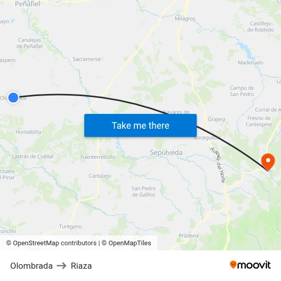 Olombrada to Riaza map