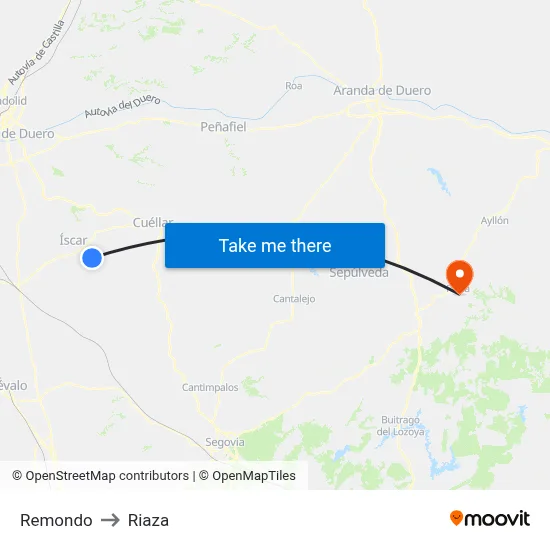 Remondo to Riaza map