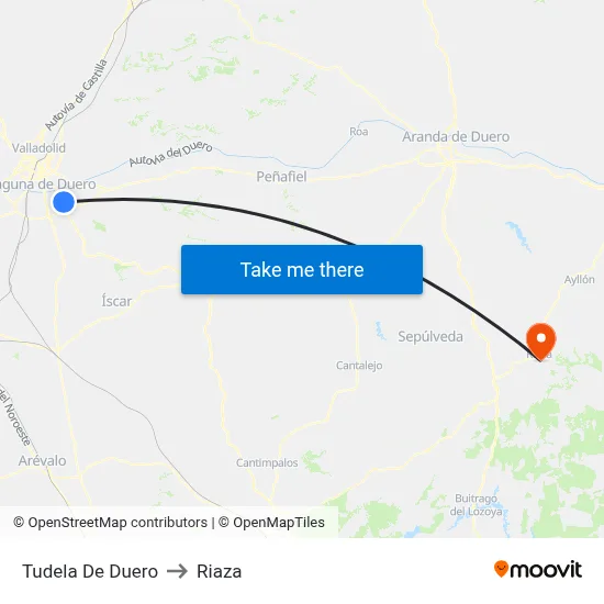 Tudela De Duero to Riaza map
