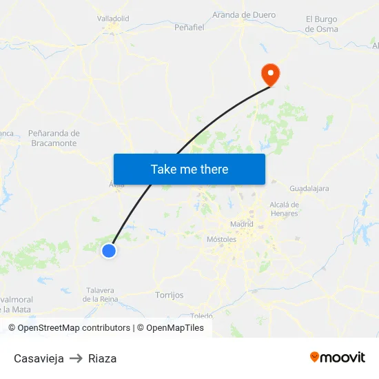 Casavieja to Riaza map