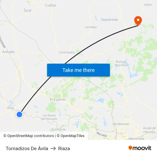 Tornadizos De Ávila to Riaza map