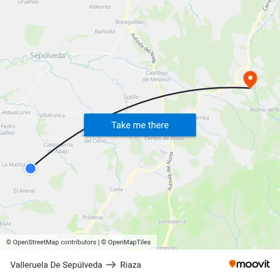 Valleruela De Sepúlveda to Riaza map