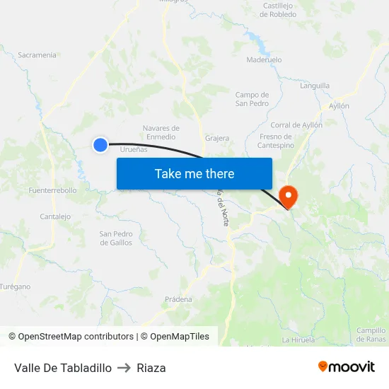 Valle De Tabladillo to Riaza map