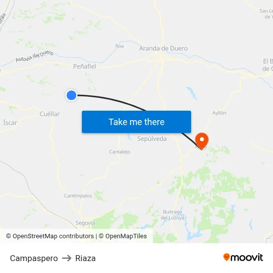 Campaspero to Riaza map