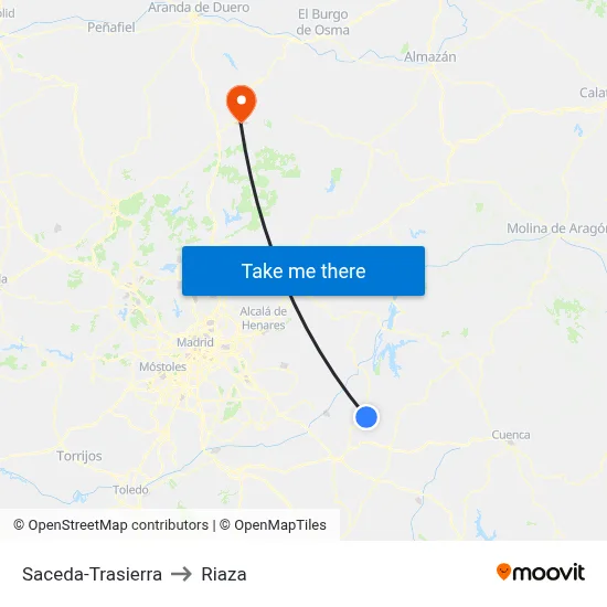 Saceda-Trasierra to Riaza map