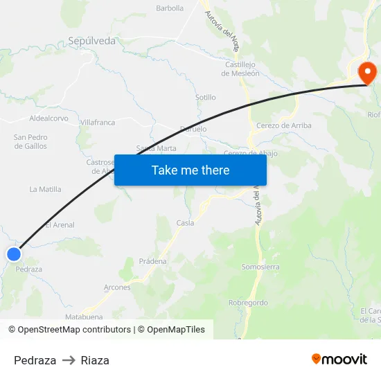 Pedraza to Riaza map