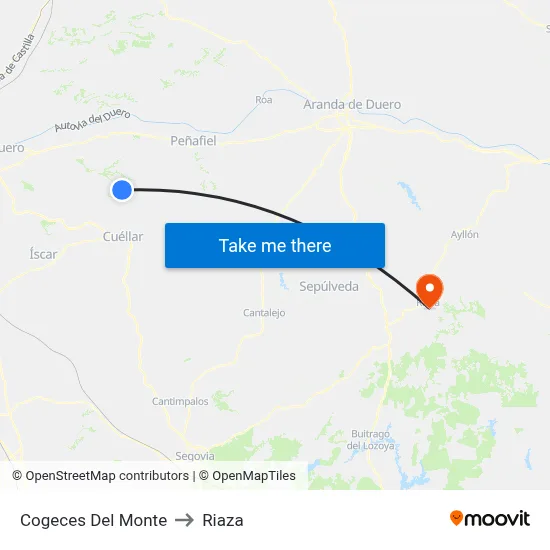 Cogeces Del Monte to Riaza map